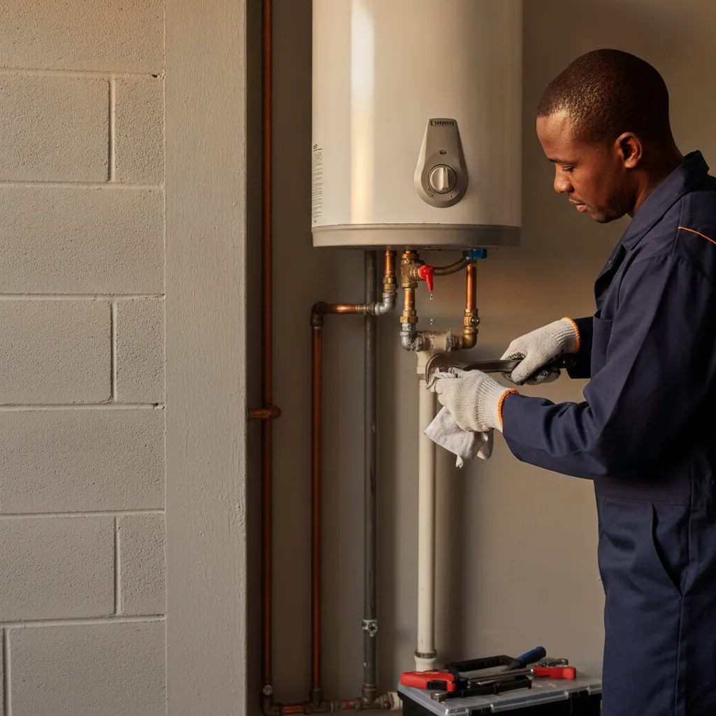 Certified South African plumber attending to a geyser in Roodepoort