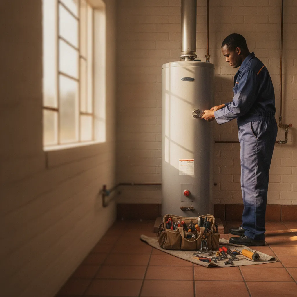Certified South African plumber attending to a geyser in Johannesburg